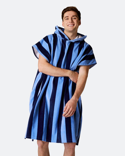 Poncho de serviette bleu rayé