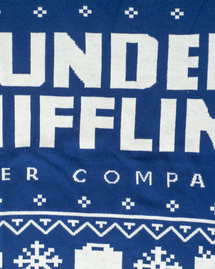 Pull de Noël bleu Dunder Mifflin pour femme, inspiré de la série The Office
