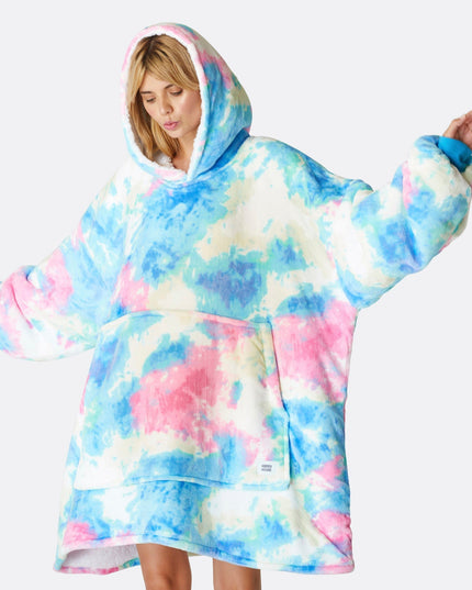 Sweat à capuche bleu tie-dye HappyHoodie - Vêtements d'intérieur élégants