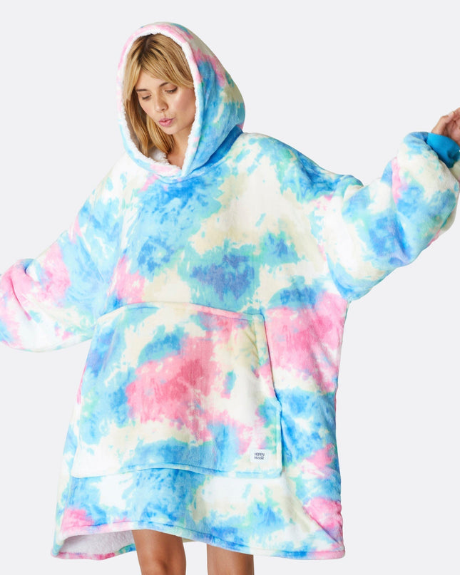 Sweat à capuche bleu tie-dye HappyHoodie - Vêtements d'intérieur élégants