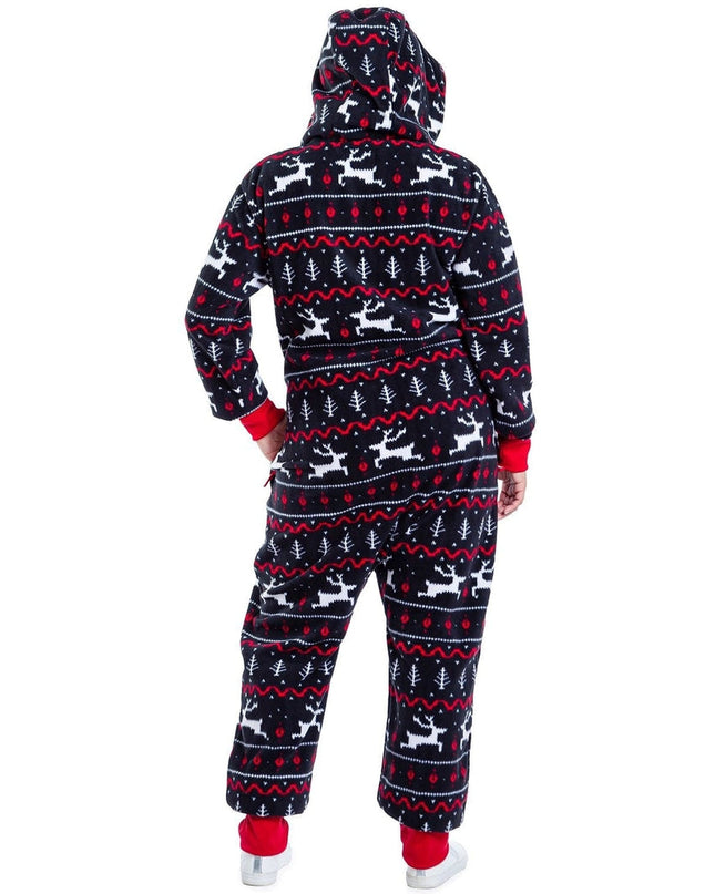 Women's Black and Red Fair Isle Plus Size Jumpsuit
