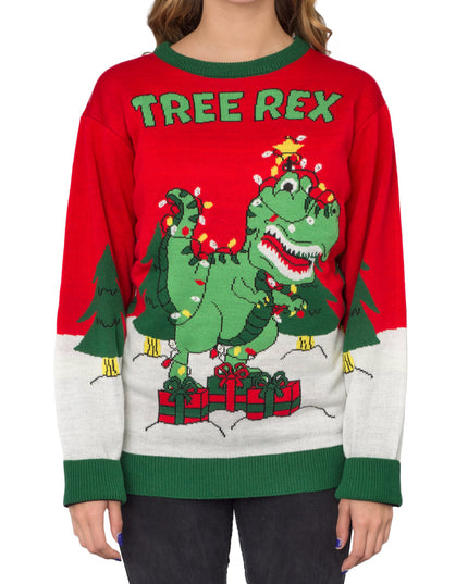 Women's Tree Rex Light Up T-Rex Ugly Christmas Sweater