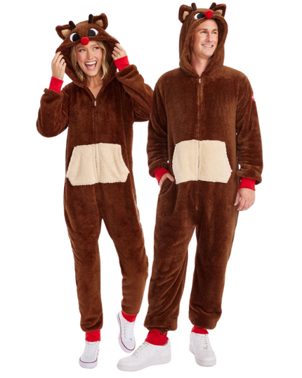 Matching Rudolph Sherpa Couples Jumpsuits