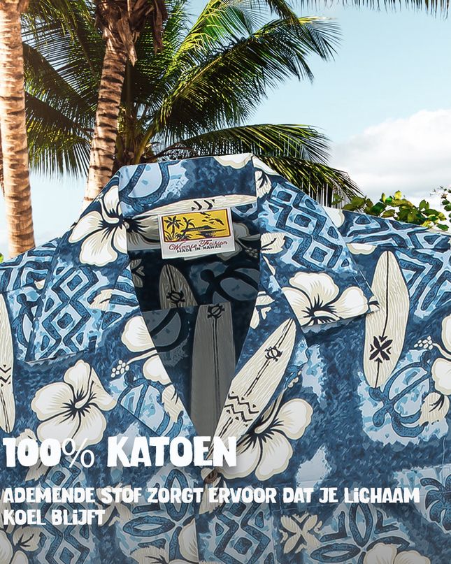 Chemise hawaïenne bleue Hibiscus Surfboards