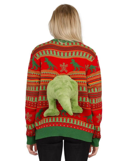 Pull de Noël moche en peluche T-Rex 3D pour femmes