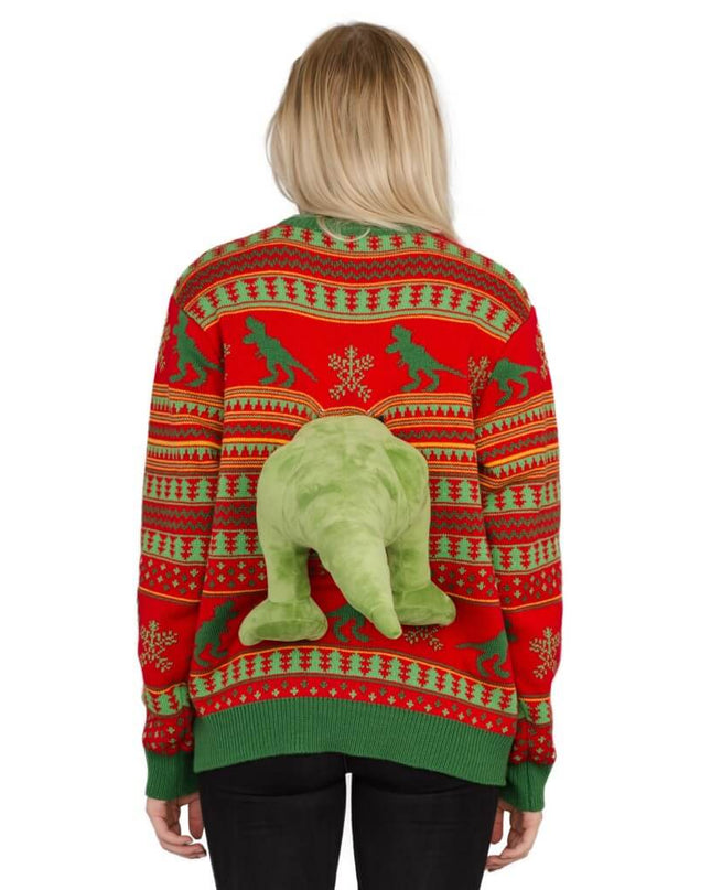 Pull de Noël moche en peluche T-Rex 3D pour femmes