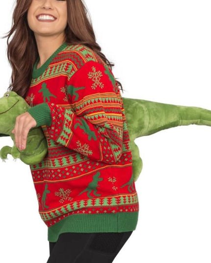 Pull de Noël moche en peluche T-Rex 3D pour femmes