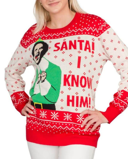 Pull de Noël pour femme « Elfe Buddy Santa Je le connais »