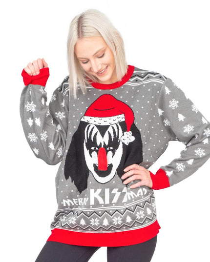 Pull de Noël moche à volants « Merry Kissmas » pour femmes