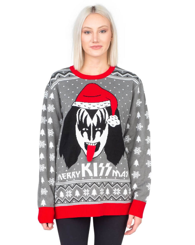 Pull de Noël moche à volants « Merry Kissmas » pour femmes