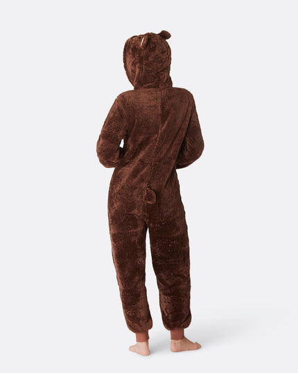 Grenouillère ours en peluche marron pour femme