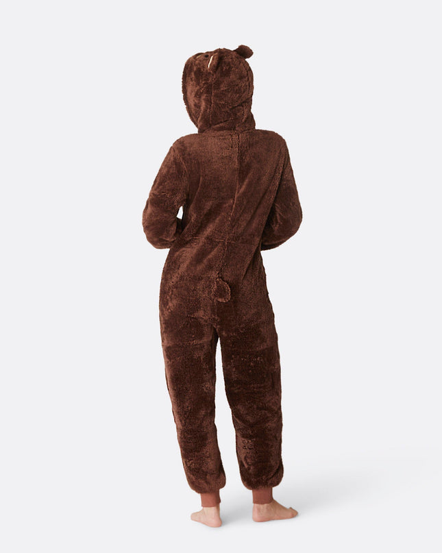Grenouillère ours en peluche marron pour femme