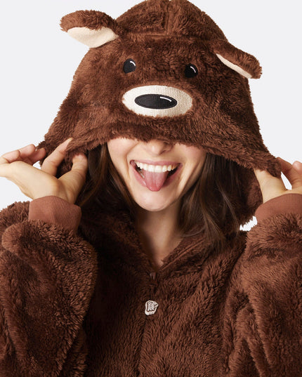 Grenouillère ours en peluche marron pour femme