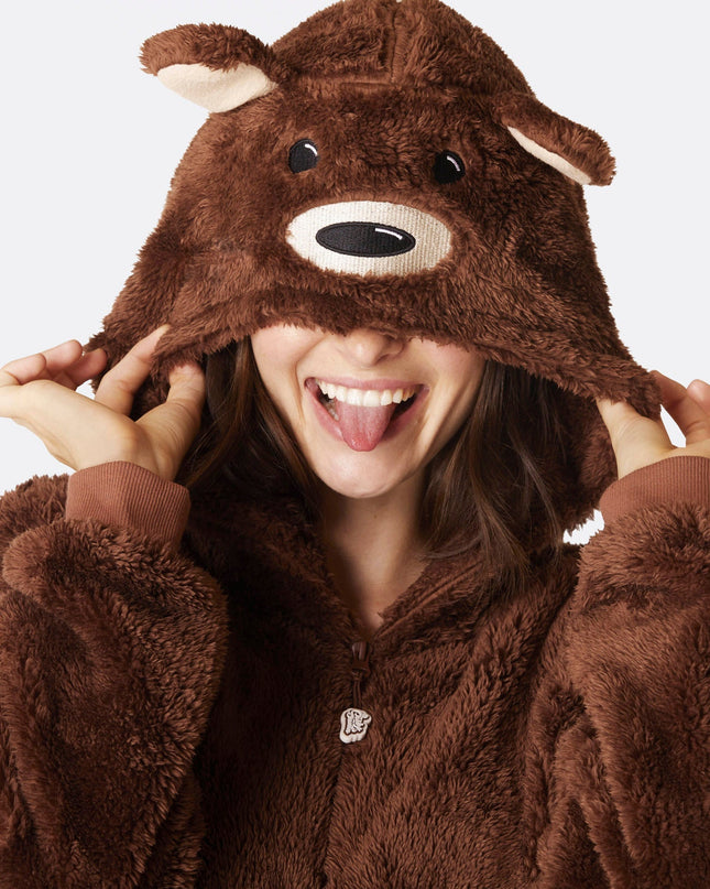 Grenouillère ours en peluche marron pour femme