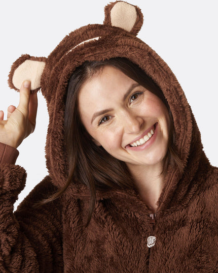 Grenouillère ours en peluche marron pour femme