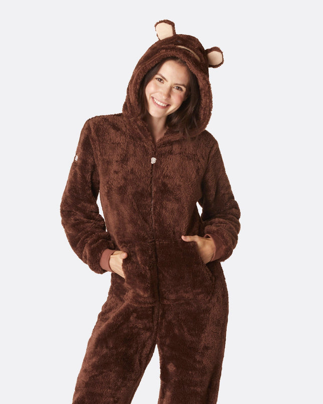 Grenouillère ours en peluche marron pour femme