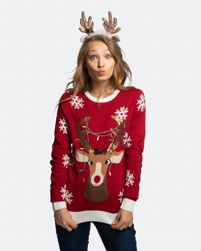 Pull de Noël mignon à motif renne pour femme