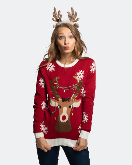 Pull de Noël pour femme avec un adorable motif de rennes, pour un charme fantaisiste