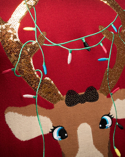 Pull de Noël pour femme avec un adorable motif de rennes, pour un charme fantaisiste