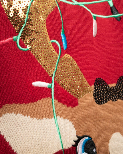 Pull de Noël pour femme avec un adorable motif de rennes, pour un charme fantaisiste