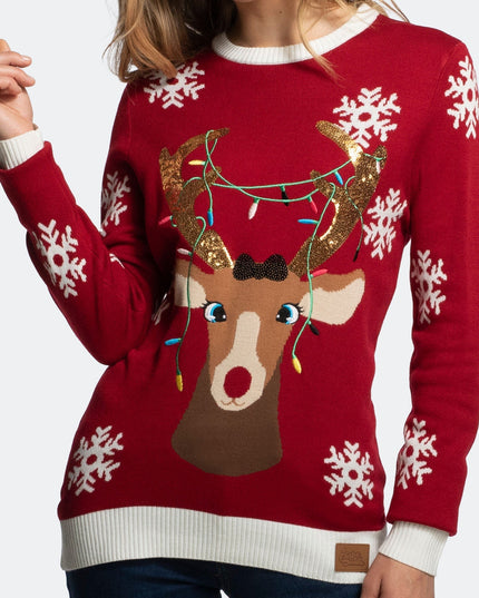 Pull de Noël pour femme avec un adorable motif de rennes, pour un charme fantaisiste
