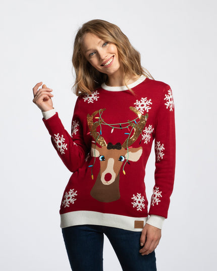 Pull de Noël pour femme avec un adorable motif de rennes, pour un charme fantaisiste