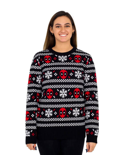 Pull moche à rayures de neige Deadpool pour femmes