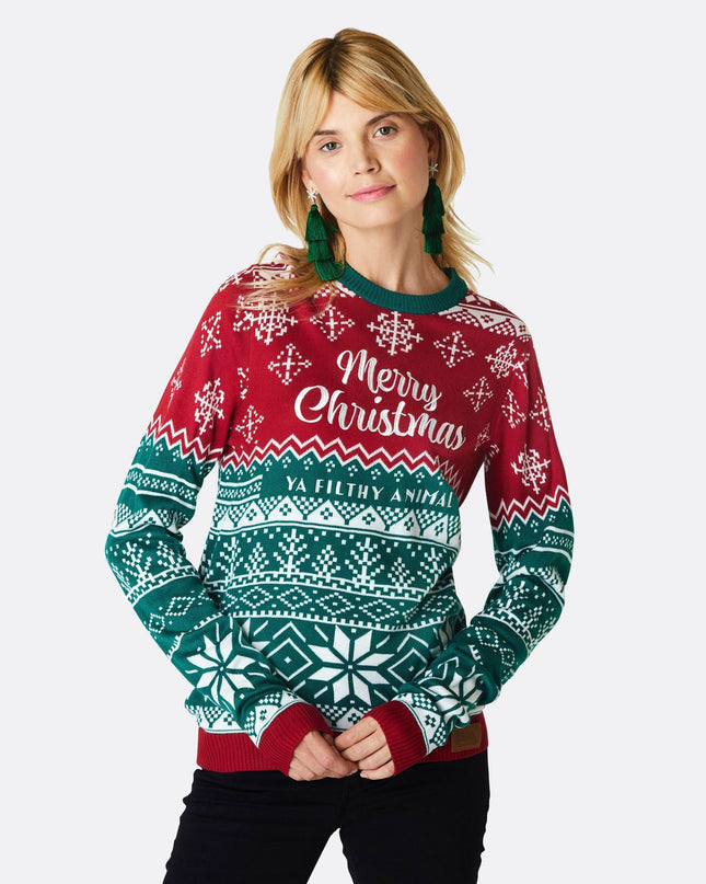 Pull de Noël pour femme à motifs d'animaux sales