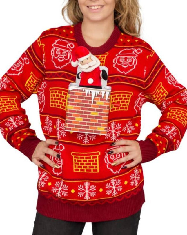 Pull de Noël moche pour femme, motif Père Noël 3D Jack in the Box