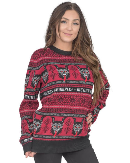 Pull de Noël moche pour femme, motif Krampus.