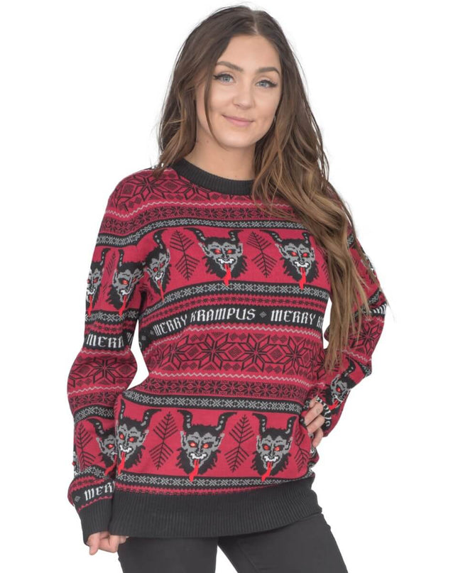 Pull de Noël moche pour femme, motif Krampus.