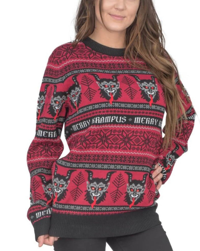 Pull de Noël moche pour femme, motif Krampus.