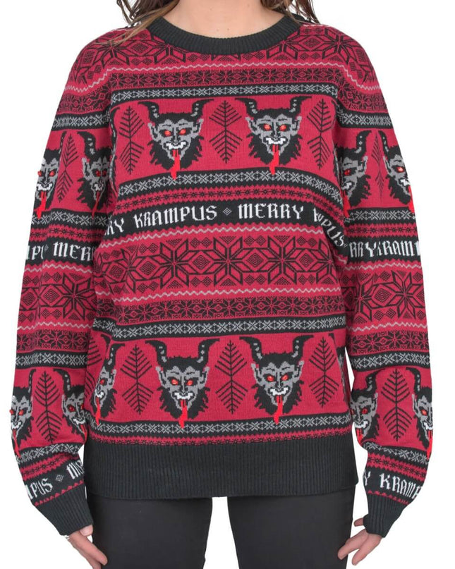 Pull de Noël moche pour femme, motif Krampus.
