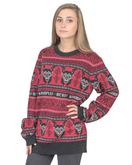 Pull de Noël moche pour femme, motif Krampus.