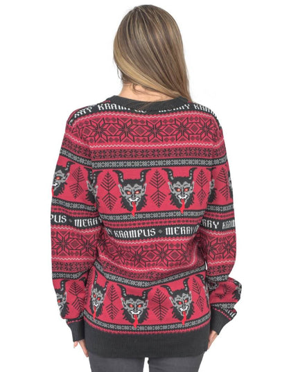 Pull de Noël moche pour femme, motif Krampus.