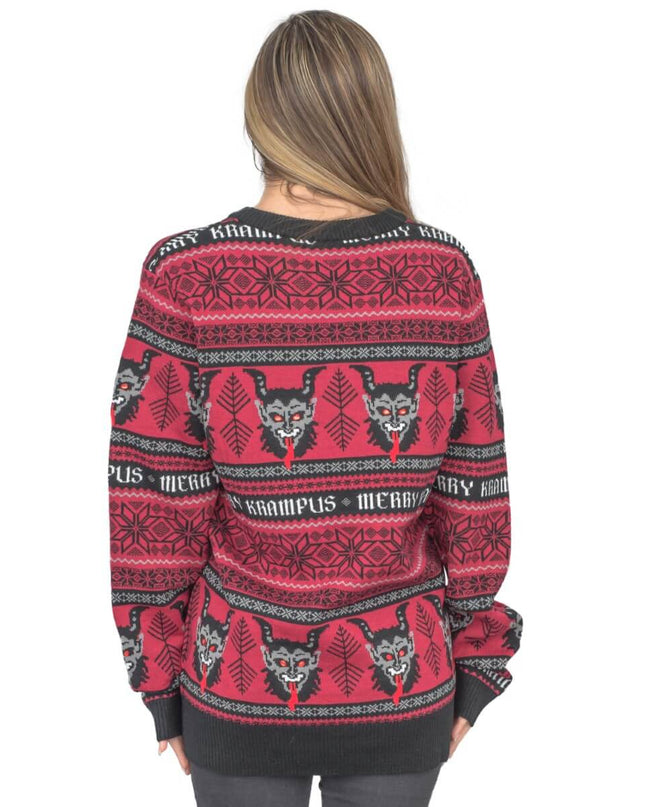 Pull de Noël moche pour femme, motif Krampus.