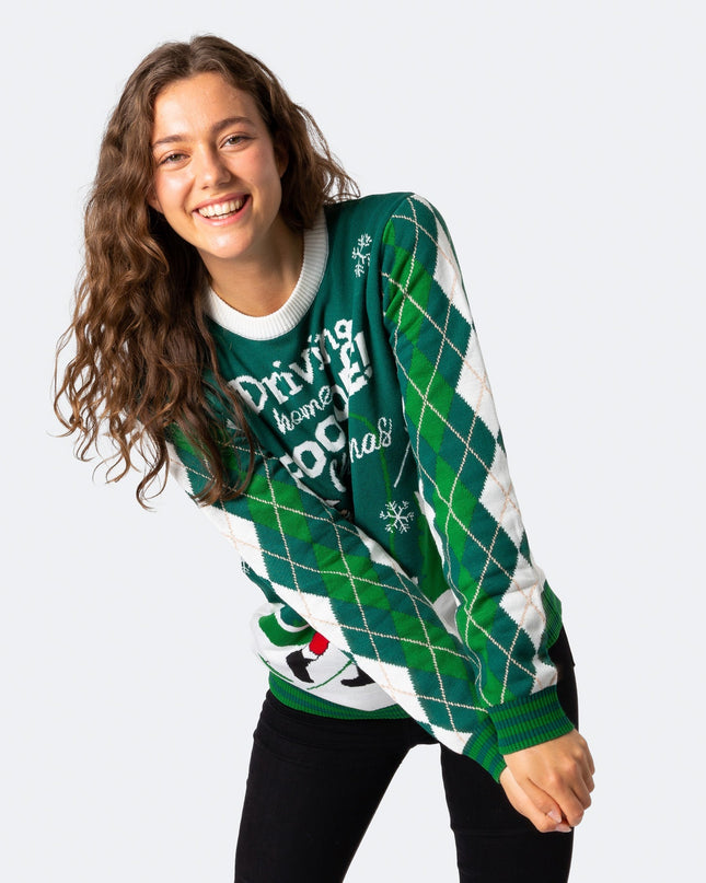 Pull de Noël pour femme avec motif de golfeuse et Père Noël