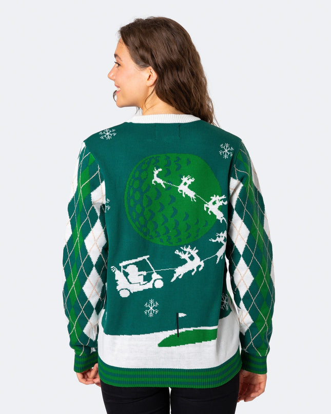 Pull de Noël pour femme avec motif de golfeuse et Père Noël