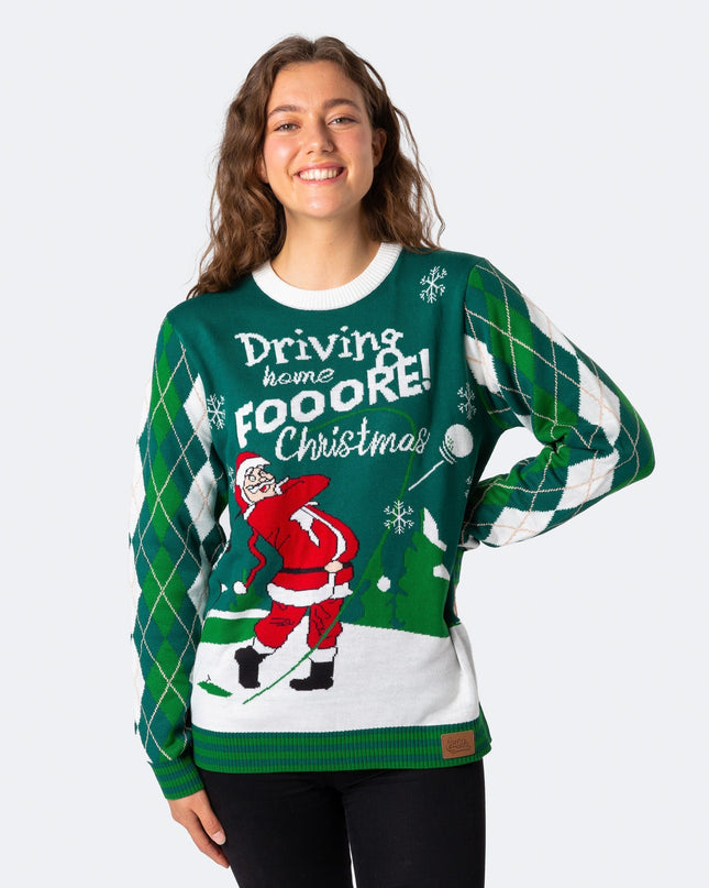 Pull de Noël pour femme avec motif de golfeuse et Père Noël