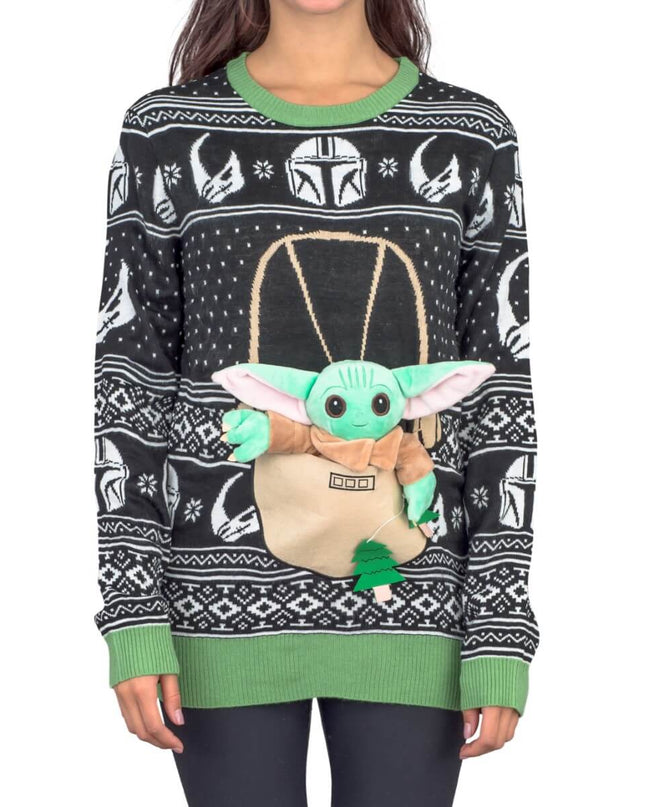 Pull de Noël Star Wars pour femme, motif bébé Yoda et arbres des forces de la nature