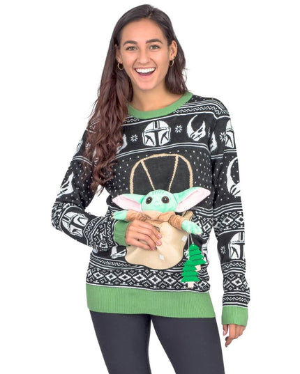 Pull de Noël Star Wars pour femme, motif bébé Yoda et arbres des forces de la nature