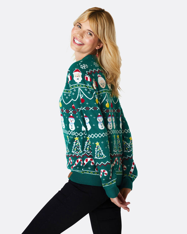 Pull de Noël vert rayé pour femme