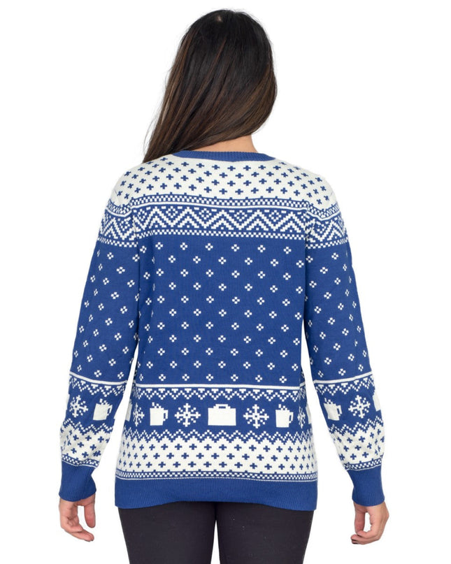 Pull de Noël bleu Dunder Mifflin pour femme, inspiré de la série The Office