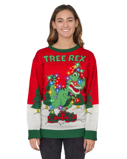 Women's Tree Rex Light Up T-Rex Ugly Christmas Sweater