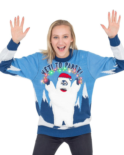 Pull de Noël lumineux LED Yeti pour femme