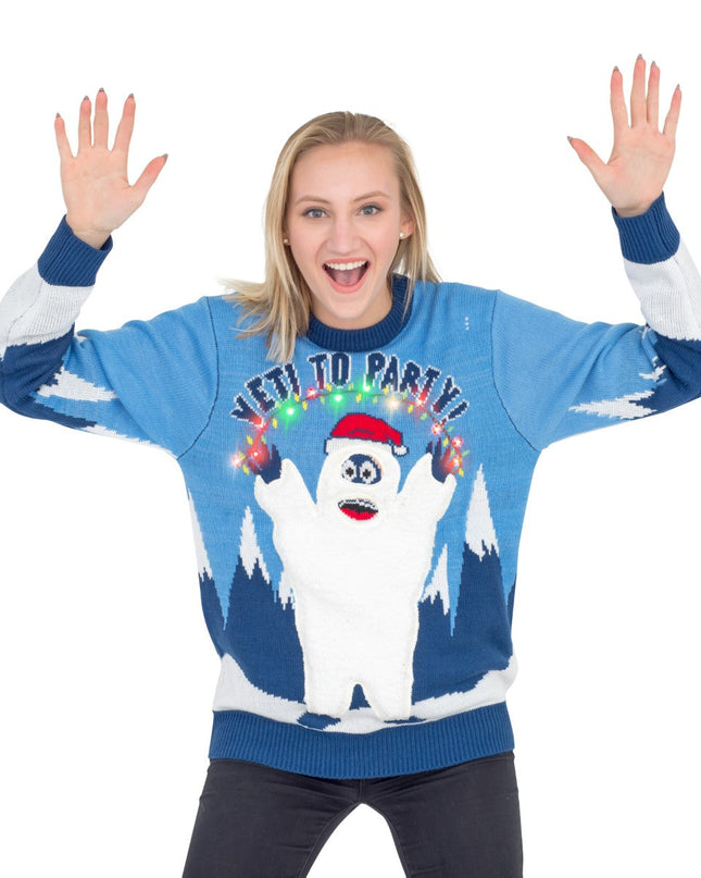 Pull de Noël lumineux LED Yeti pour femme