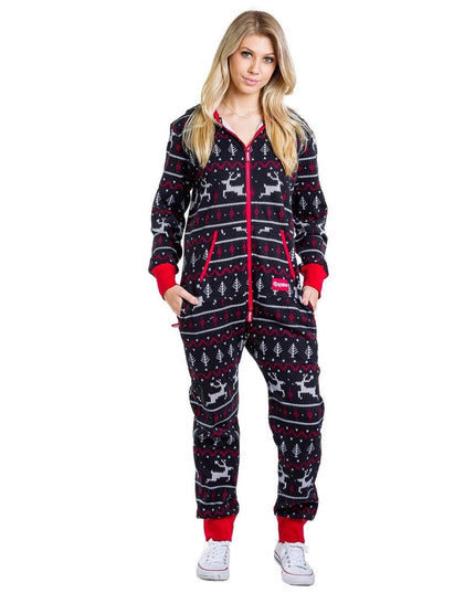 Women's Black and Red Fair Isle Jumpsuit