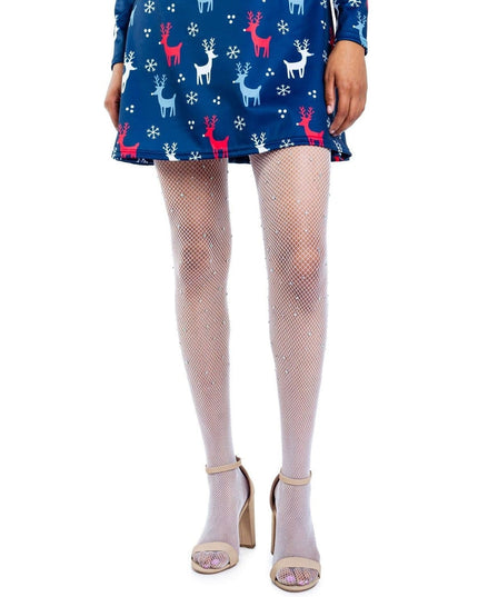 Women's White Rhinestone Fishnet Tights