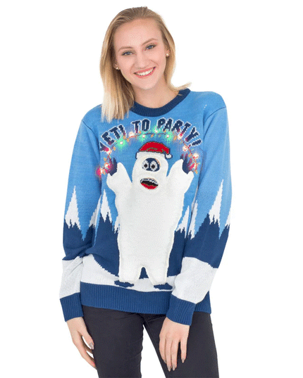 Pull de Noël lumineux LED Yeti pour femme