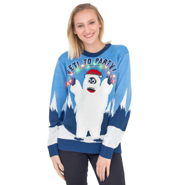 Pull de Noël lumineux LED Yeti pour femme